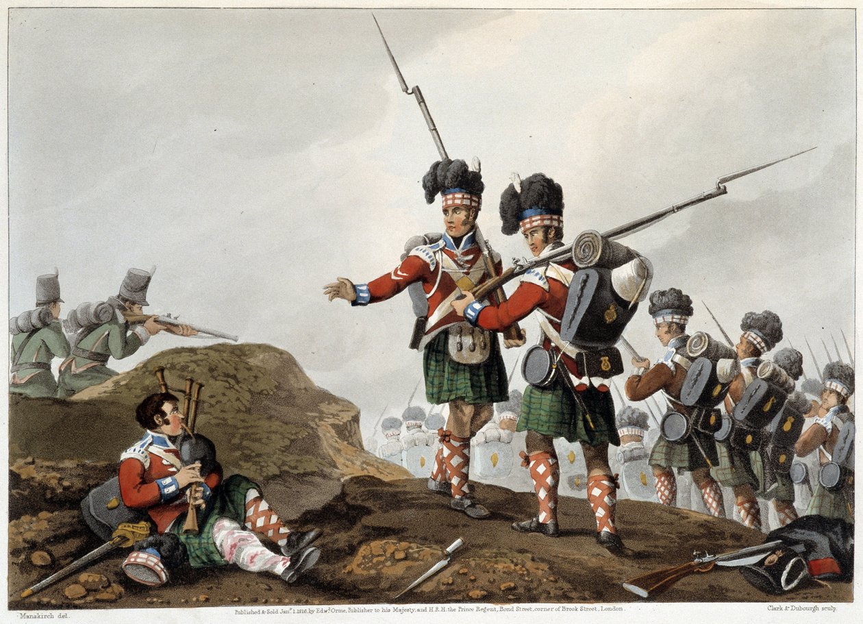Tapperhed i "" Historiske, militære og flådeanekdoter og hændelser, der ankom til Storbritanniens og deres allieredes våben og endte i Waterloo"" af Edward Orme. Ill. af Fry, Sutherland, Clark, Dubourg, W.Heart, JA, Atkinson... Udg. 1819, London. af English School