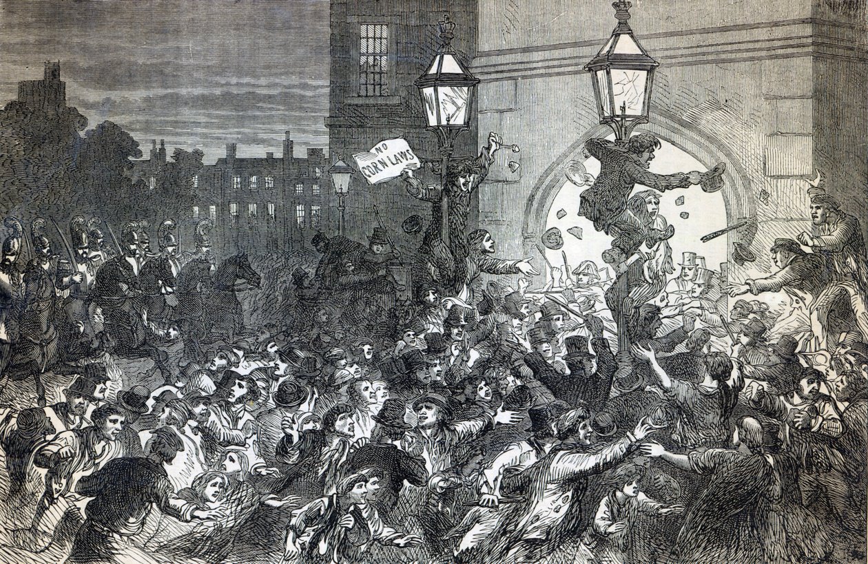 Bread Riot ved indgangen til Underhuset i 1815 af English School