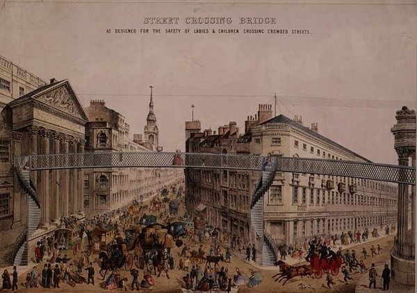 Bro over gaden ved Mansion House, ca. 1862 (akvatint) af English School
