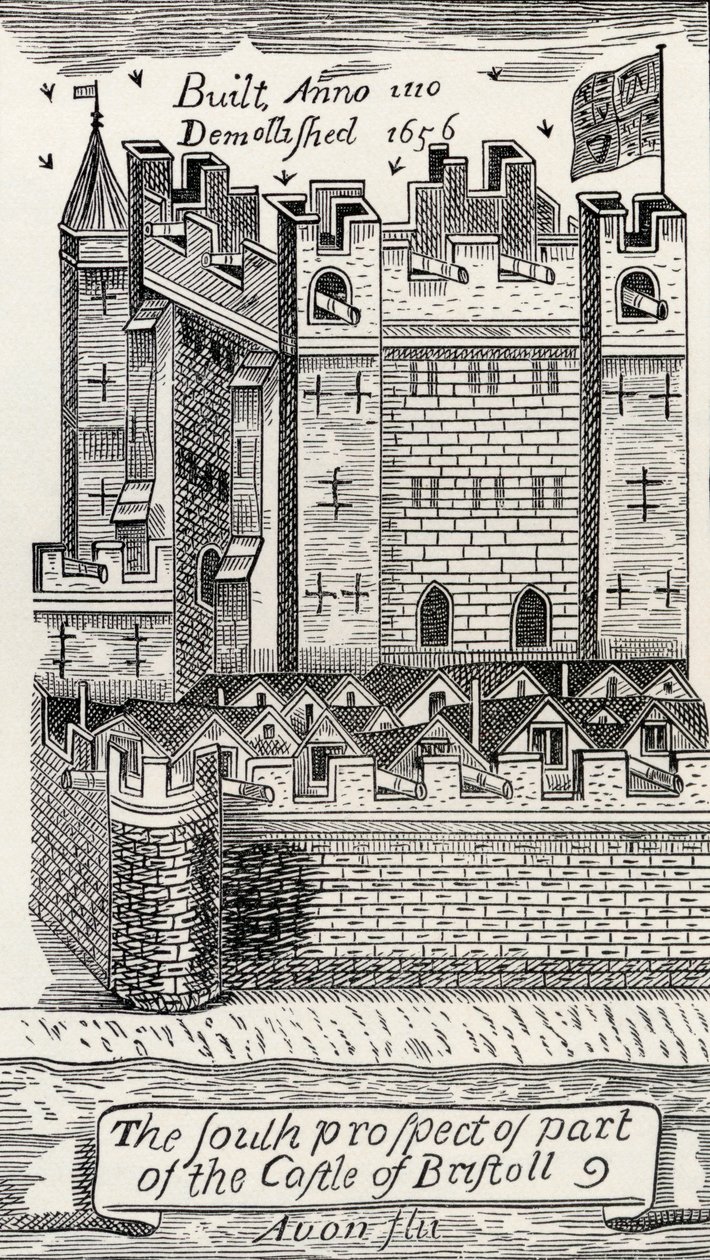 Bristol Castle, efter James Millerds kort over Bristol fra 1673, fra "A Short History of the English People" af J. R. Green, udgivet i 1893 af English School
