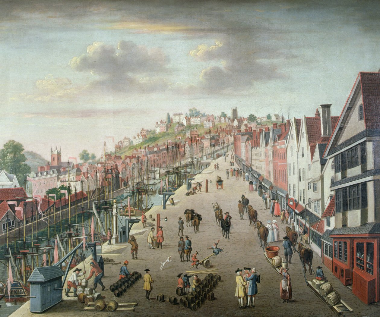 Bristol Docks and Quay, ca. 1760 (olie på lærred) af English School