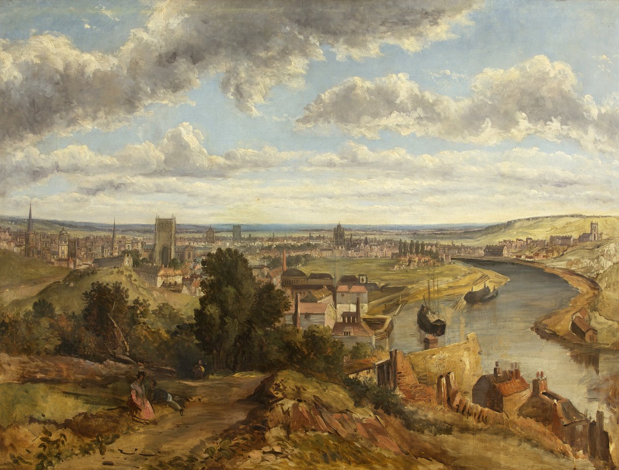 Bristol fra Clifton Wood (olie på lærred) af English School