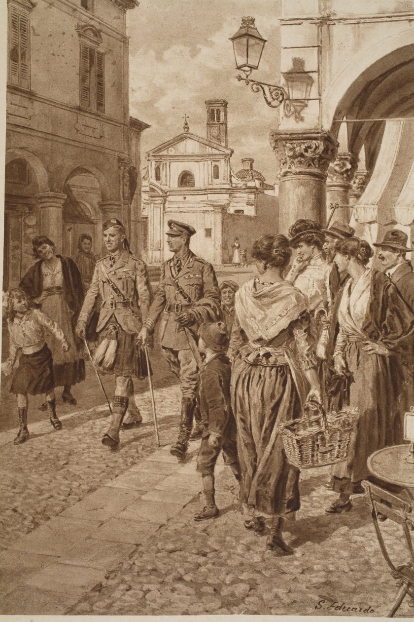 Britiske højlændere bød velkommen i en fransk by, 1914-19 af English School