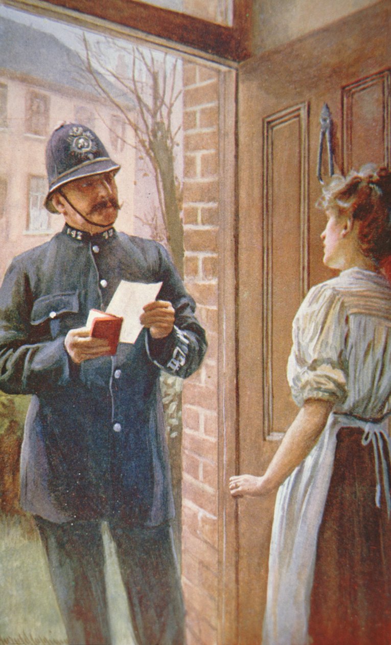 Britisk politimand, ca. 1900 (farve litho) af English School