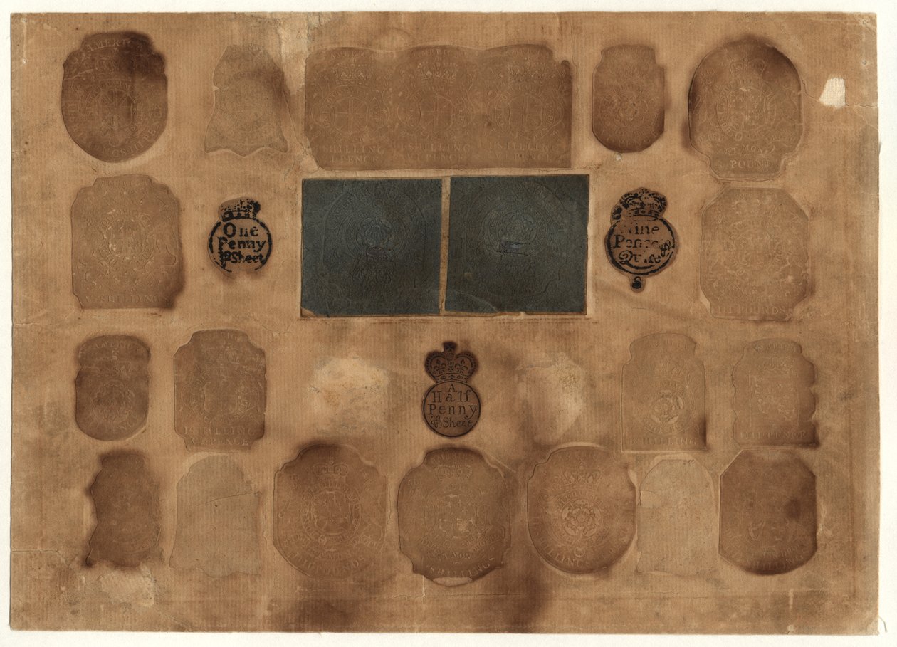 British Revenue Stamps, c.1765 af English School