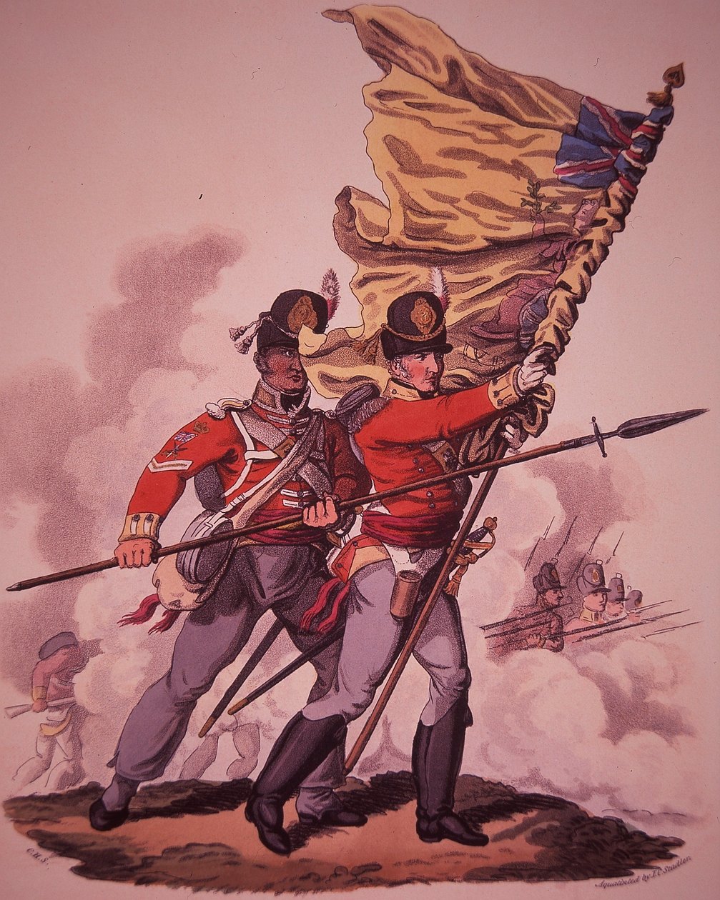 Britiske soldater (farve litho) af English School