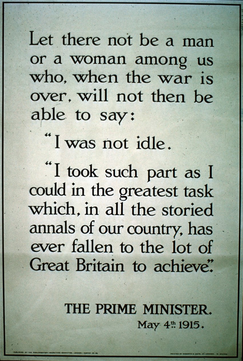 Britisk rekrutteringsplakat fra første verdenskrig, 1915 af English School