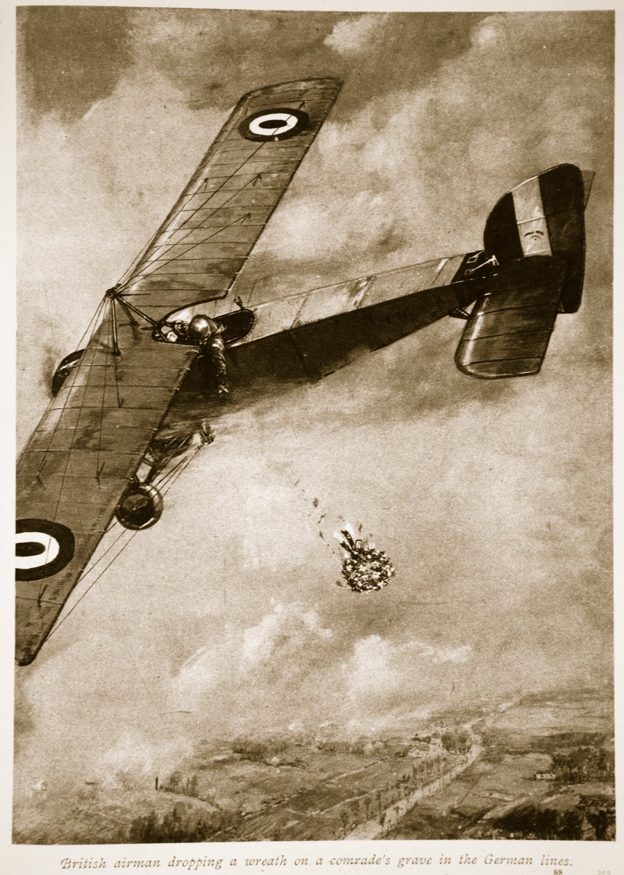 Britisk flyver taber en krans på en kammerats grav i de tyske linjer, 1914-19 af English School