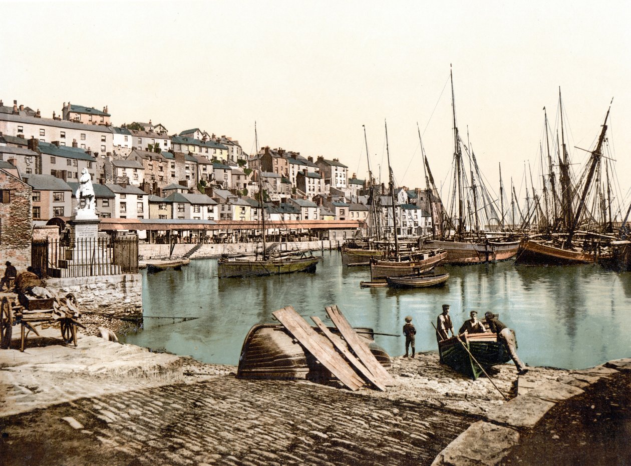 Brixham Harbor (håndfarvet foto) af English School