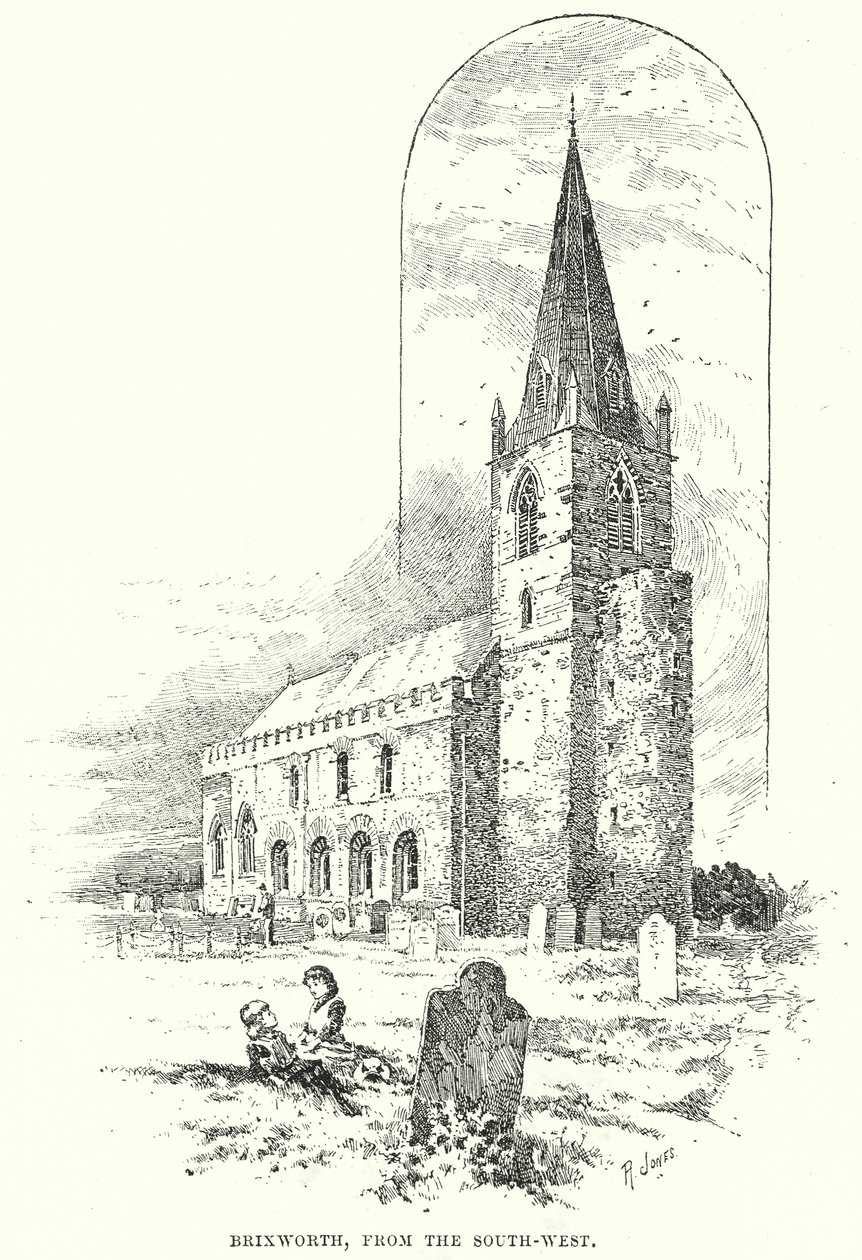 Brixworth, fra sydvest (kobberstik) af English School