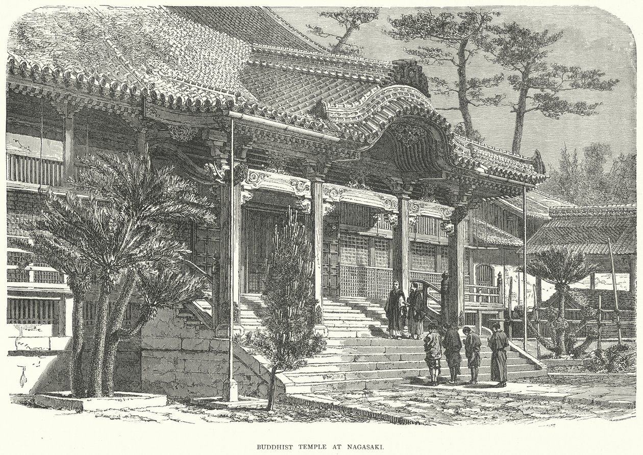 Buddhistisk tempel i Nagasaki (gravering) af English School
