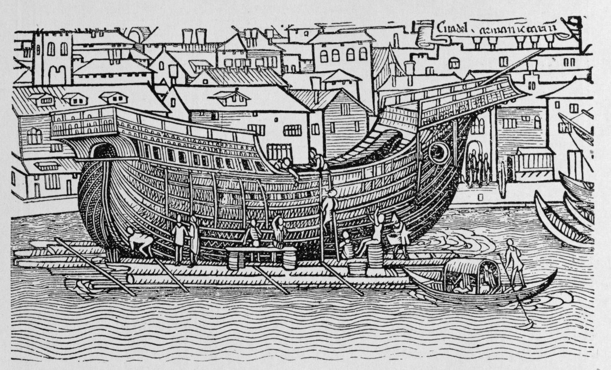 Building a Ship, fra "The Narrative and Critical History of America", redigeret af Justin Winsor, London 1886 af English School
