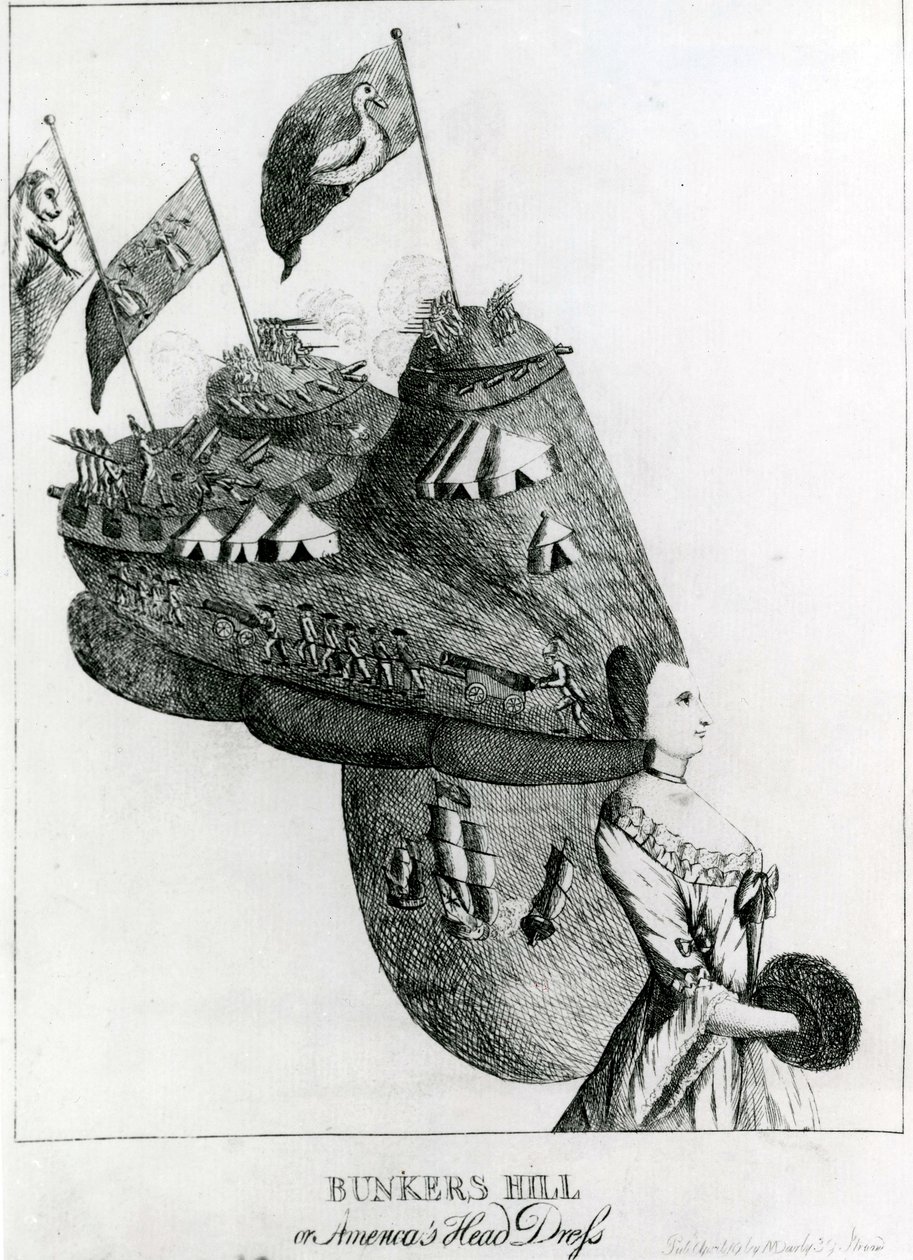 Bunkers Hill, eller Americas Head Dress, 1776 af English School