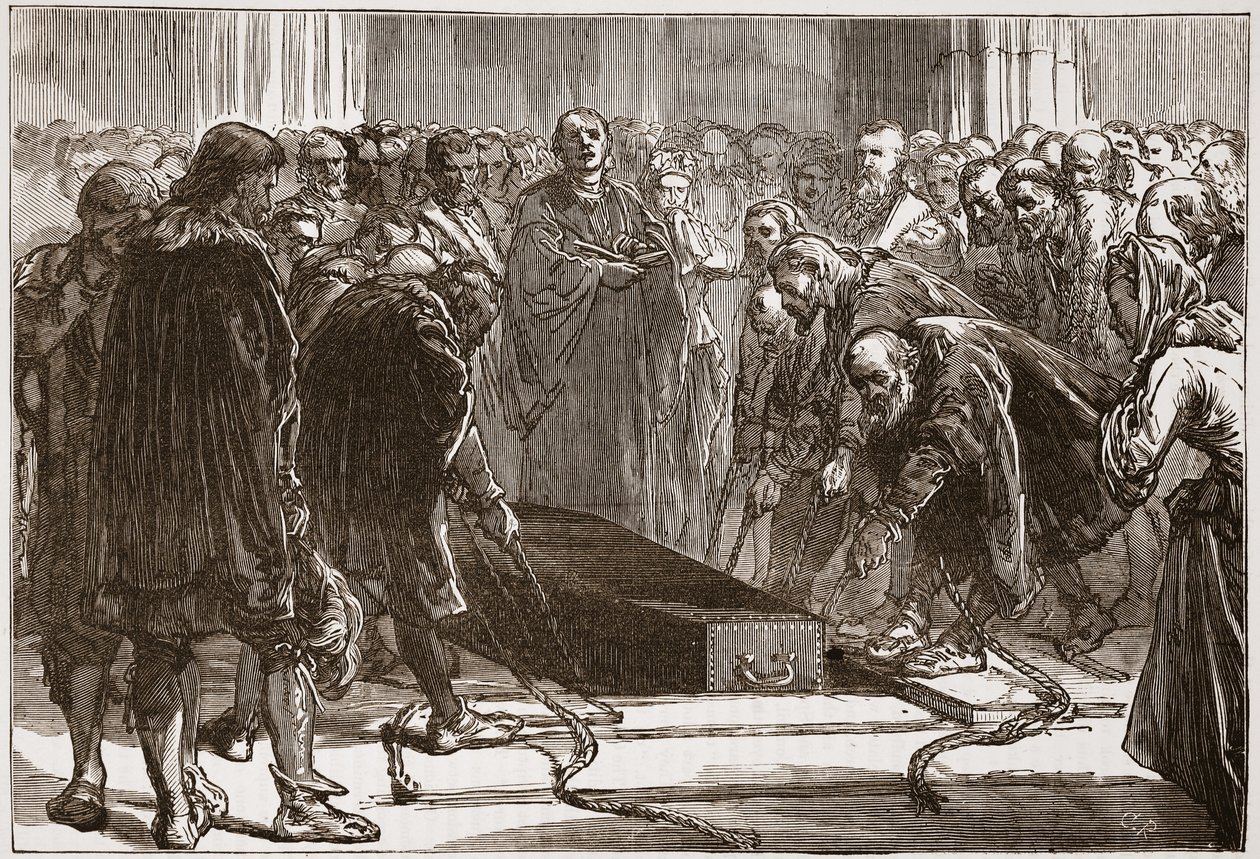 Begravelse af Luther i Schloss-Kirk, Wittemberg, illustration fra The History of Protestantism af James Aitken Wylie (1808-1890), pub. 1878 af English School