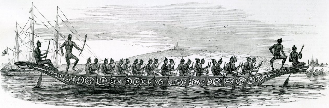 Burmesisk krigsbåd, taget fra The London Illustrated News, 1852 af English School
