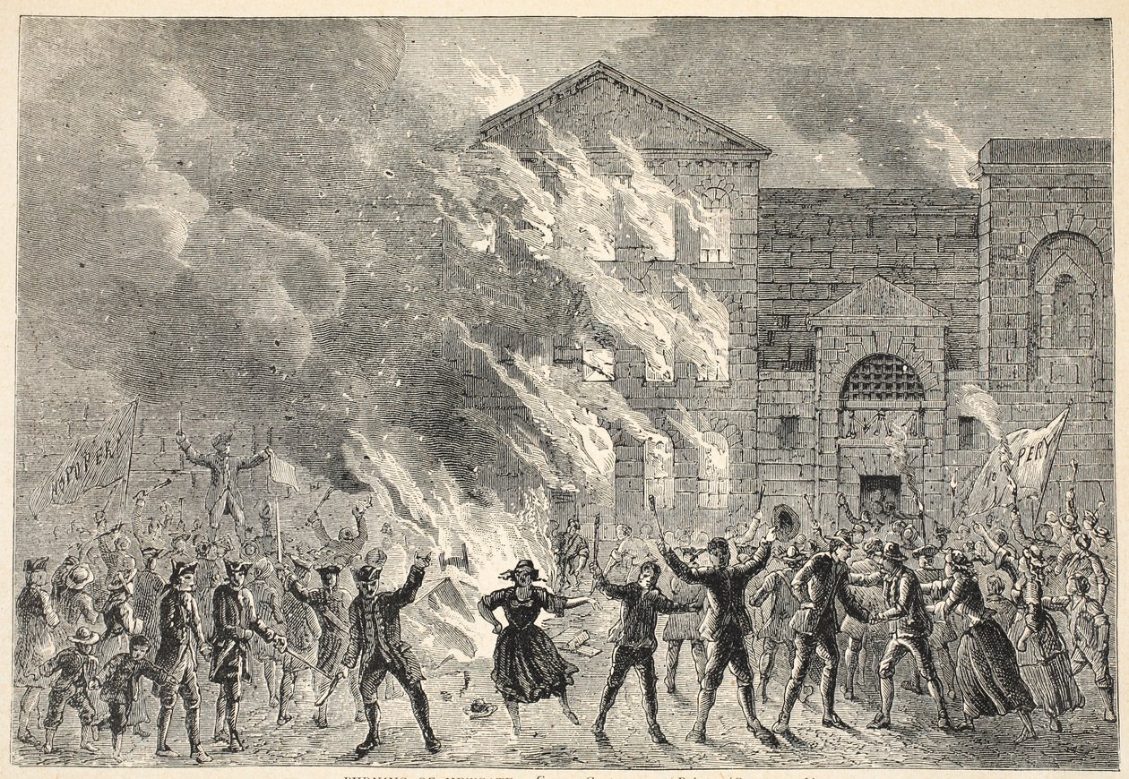 Burning of Newgate, fra et moderne tryk af English School