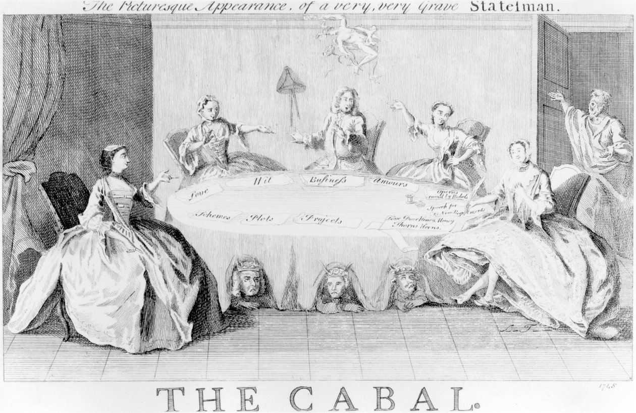 Cabal: The Picturesque Appearance of a Very, Very Grave Statesman, ca. 1745 af English School