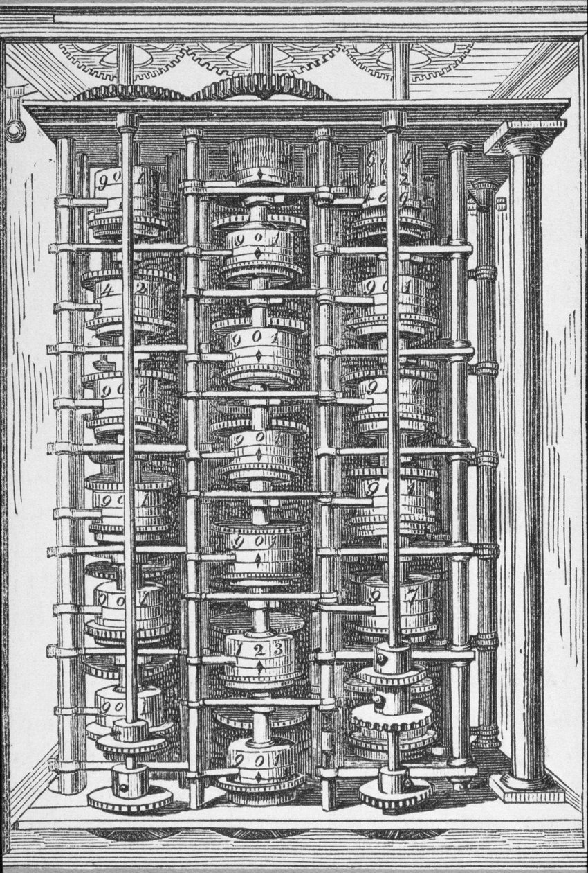 Beregningsmaskine kendt som The Difference Engine fra Cyclopaedia of Useful Arts & Manufactures, redigeret af Charles Tomlinson, ca. 1880