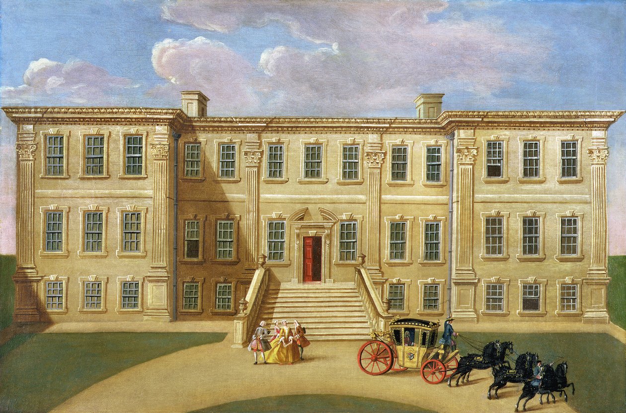 Calke Hall, Derbyshire, sæde for Sir Henry Harpur, Baronet, ca. 1734 af English School