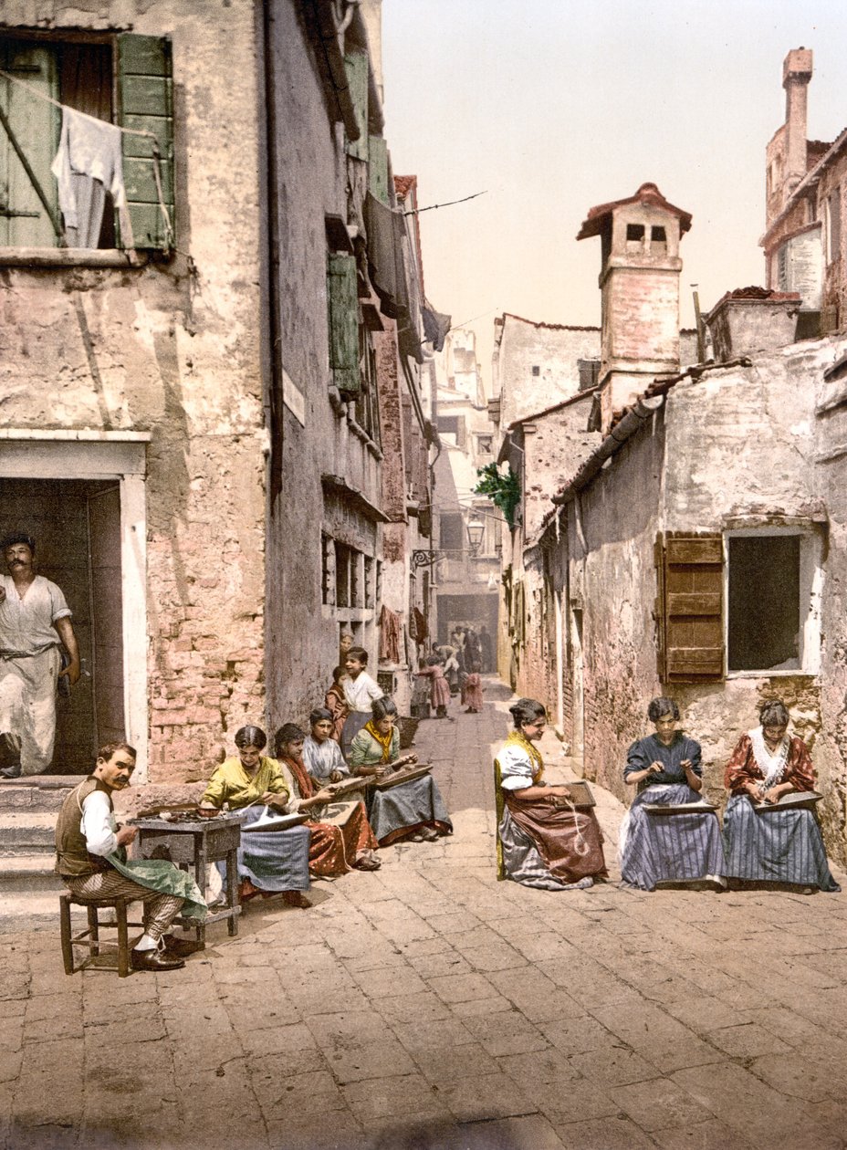 Calle dell Angelo a San Martino, Venedig (håndfarvet foto) af English School