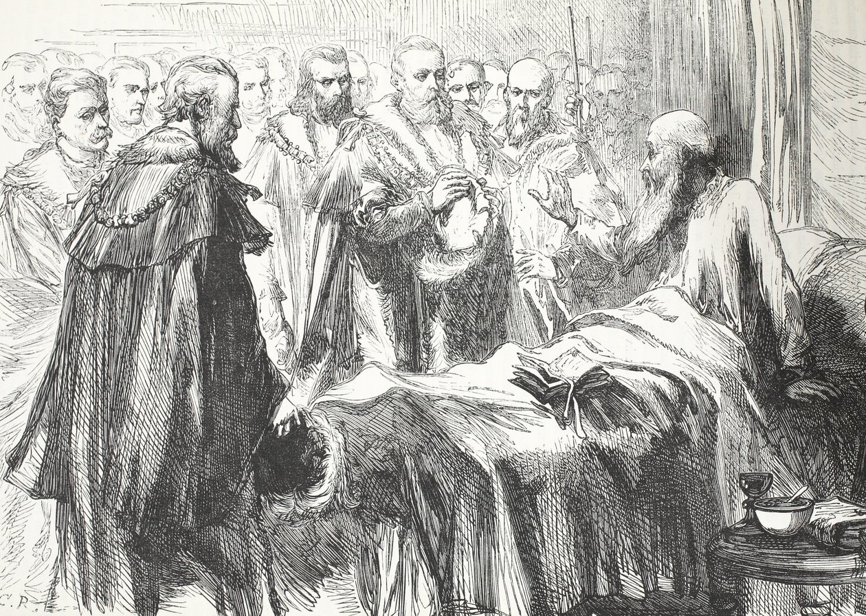 Calvin taler til Rådet for sidste gang, illustration fra The History of Protestantism af James Aitken Wylie (1808-1890), pub. 1878 af English School