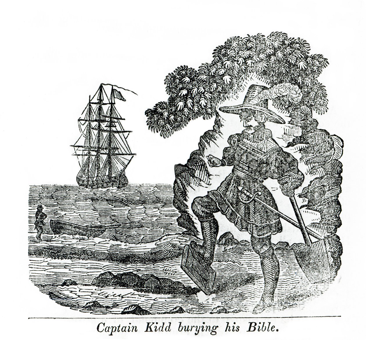 Kaptajn Kidd begraver sin bibel, illustration fra 