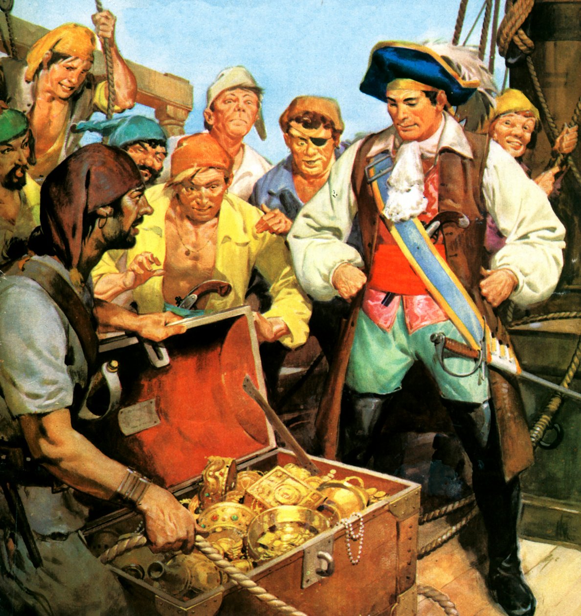 Kaptajn Kidds forsvundne skat, hvis hemmelighed han tog med sig til galgen i 1701 (farvelitografi) af English School