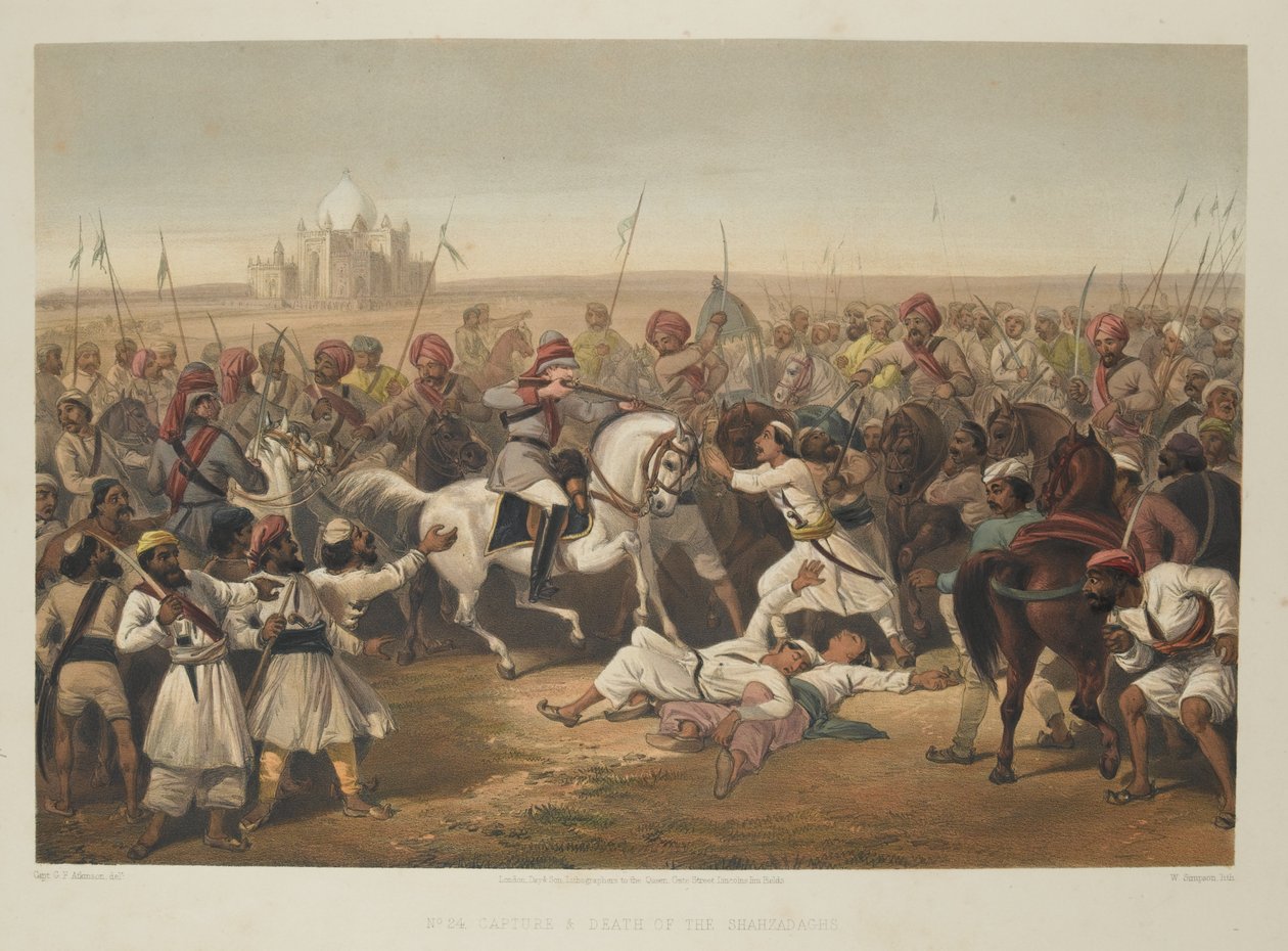 "Shahzadaghs tilfangetagelse og død", 1857 af English School