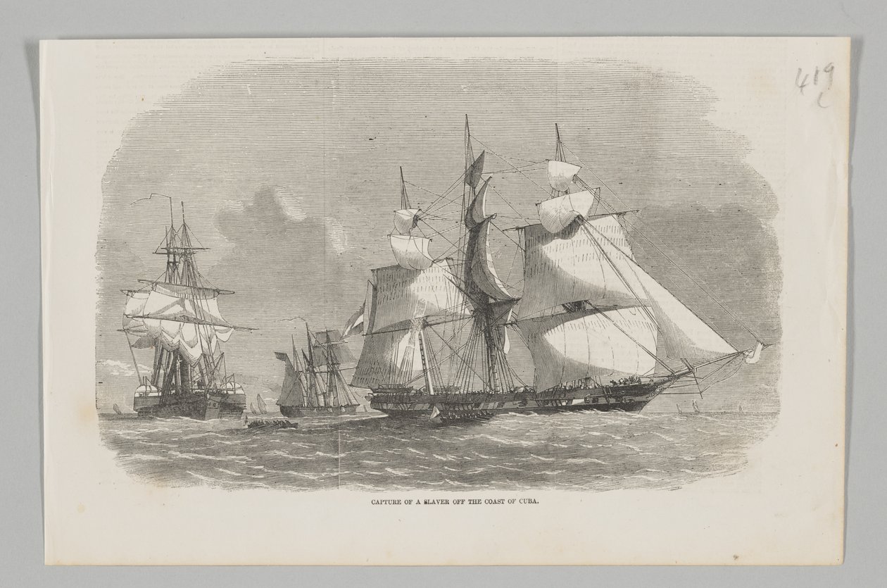 Capture of a Slaver off the Coast of Cuba (blæk på papir) af English School