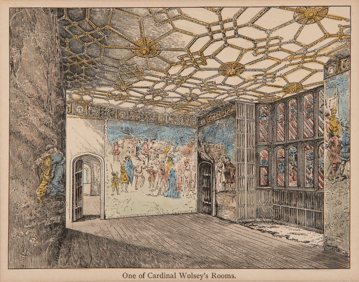Kardinal Wolseys værelser (håndfarvet litho) af English School
