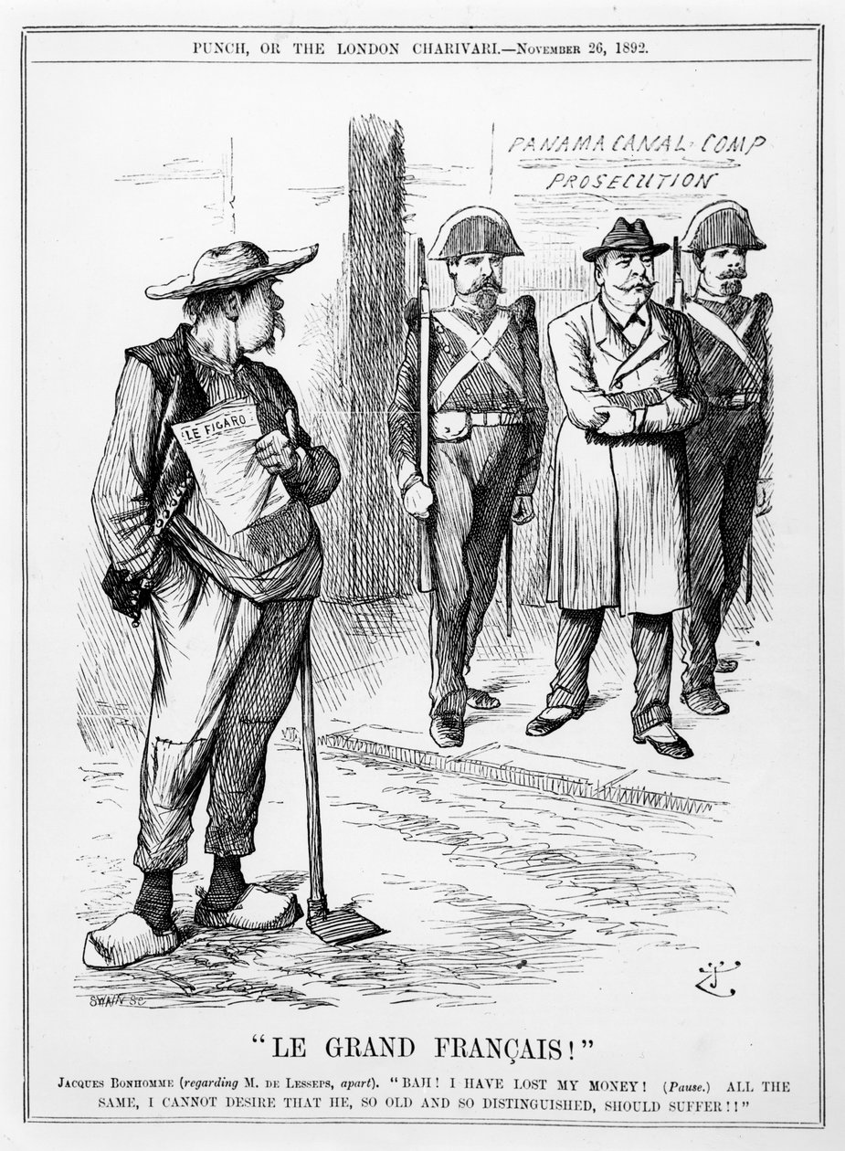 Karikatur af Vicomte Ferdinand Marie de Lesseps (1805-94) fra magasinet Punch, London, 26. november 1892 af English School