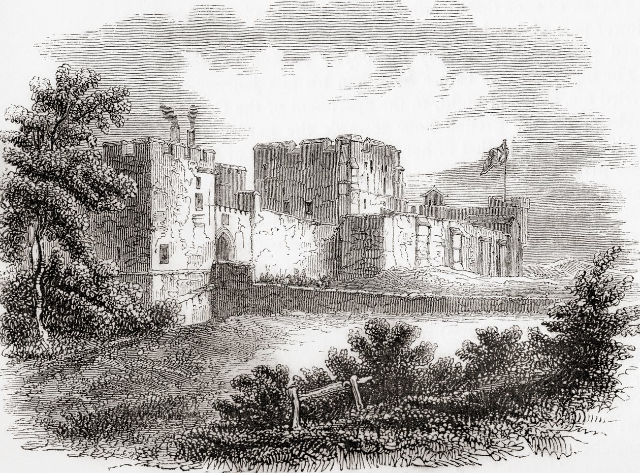 Carlisle Castle, Carlise, Cumbria, England set her i det 19. århundrede, fra Old England: A Pictorial Museum, pub. 1847 af English School