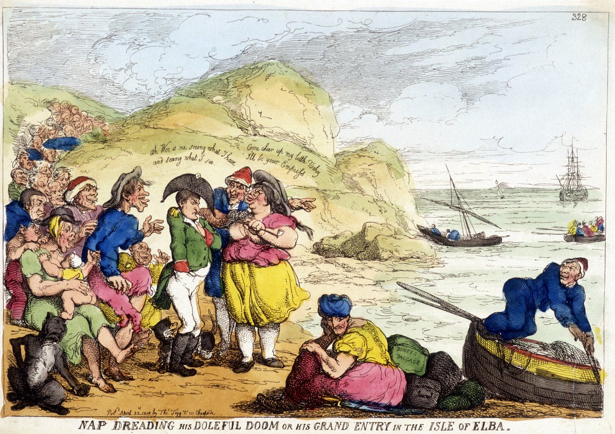 Tegnefilm om ankomsten af Napoleon Bonaparte til øen Elba. af English School
