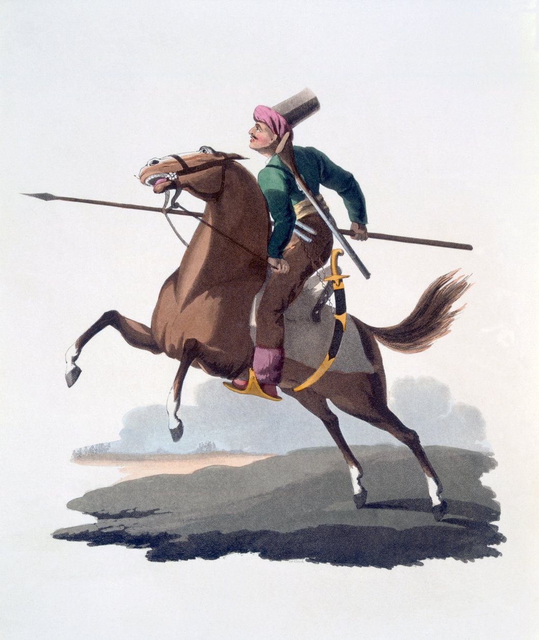 Kavalerimand, 1818 (farvet akvatint) af English School