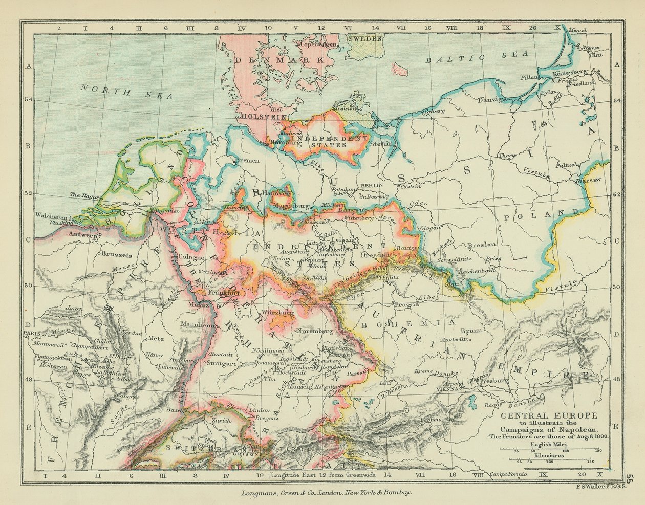 Centraleuropa for at illustrere Napoleons kampagner (farvelitografi) af English School