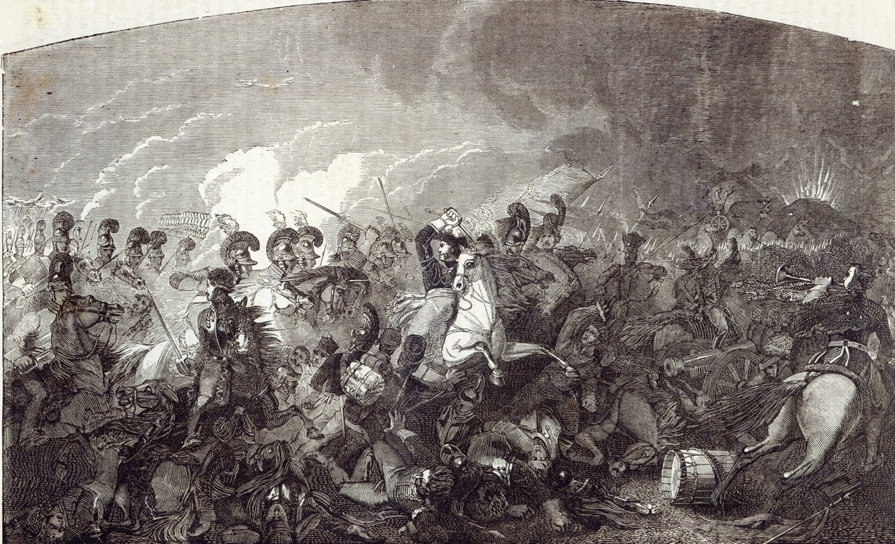 Angrebet af Lord Somersets Heavy Brigade ved Waterloo, og den franske hærs fuldstændige udryddelse, illustration fra 
