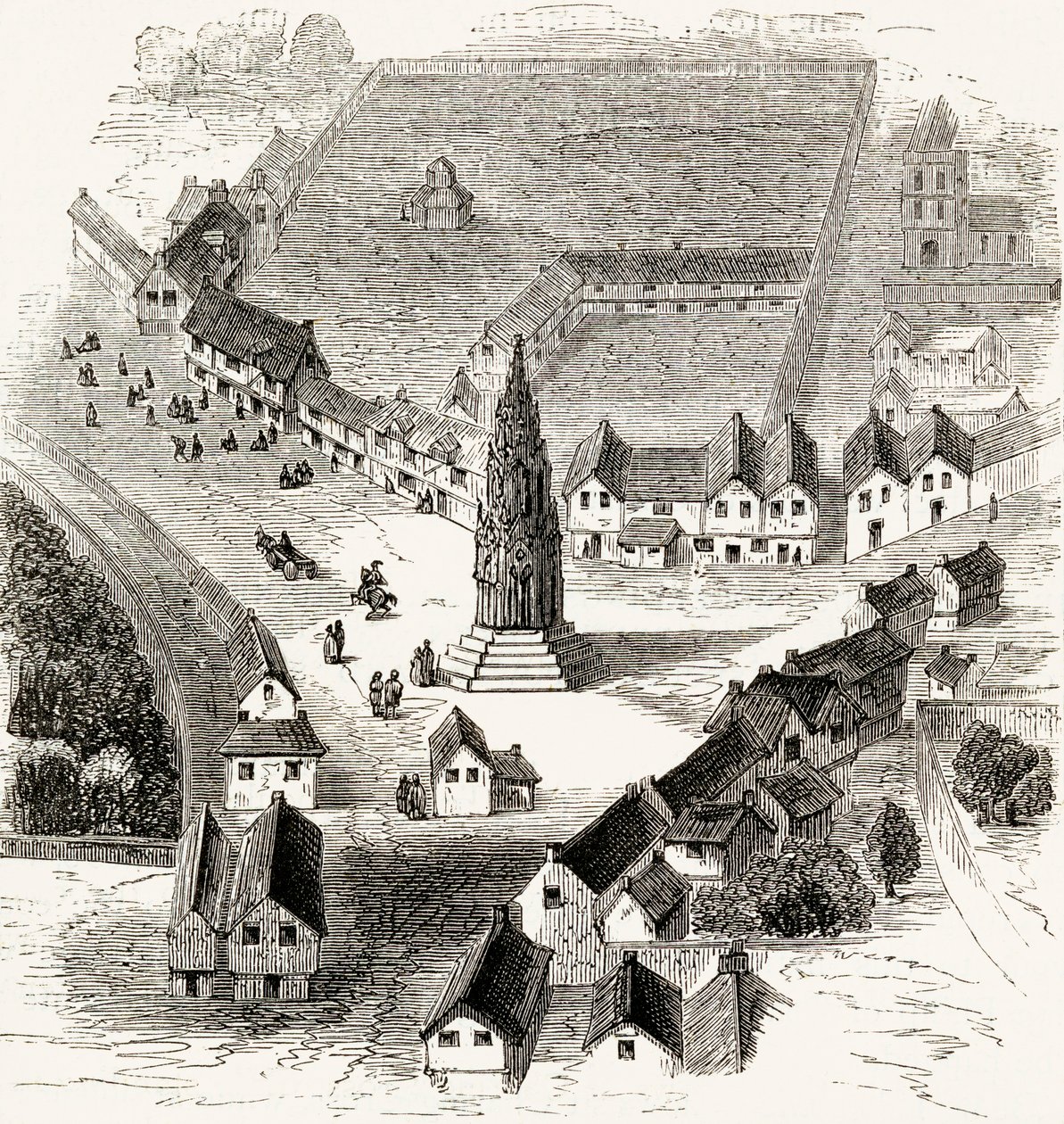 Charing Cross, London, i det 16. århundrede, ca. 1865 (trægravering) af English School