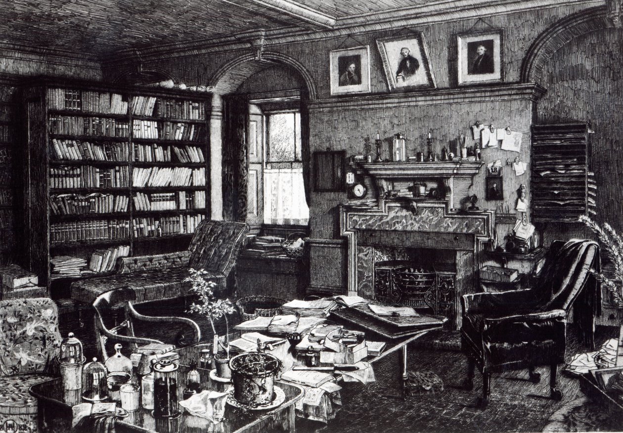 Charles Darwins studie ved Down House, 1882 af English School