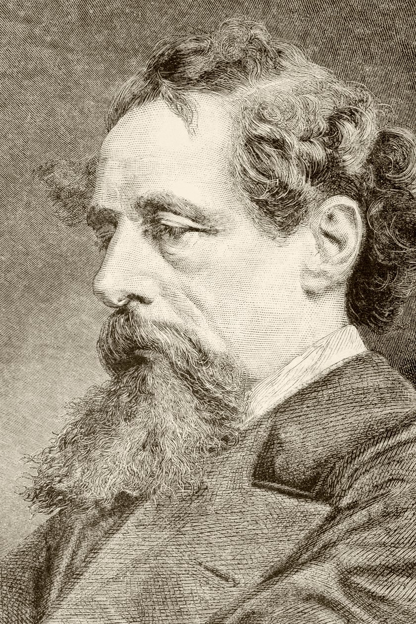 Charles Dickens (litho) af English School