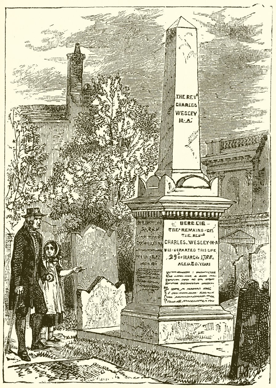 Charles Wesley, gravsten (gravering) af English School