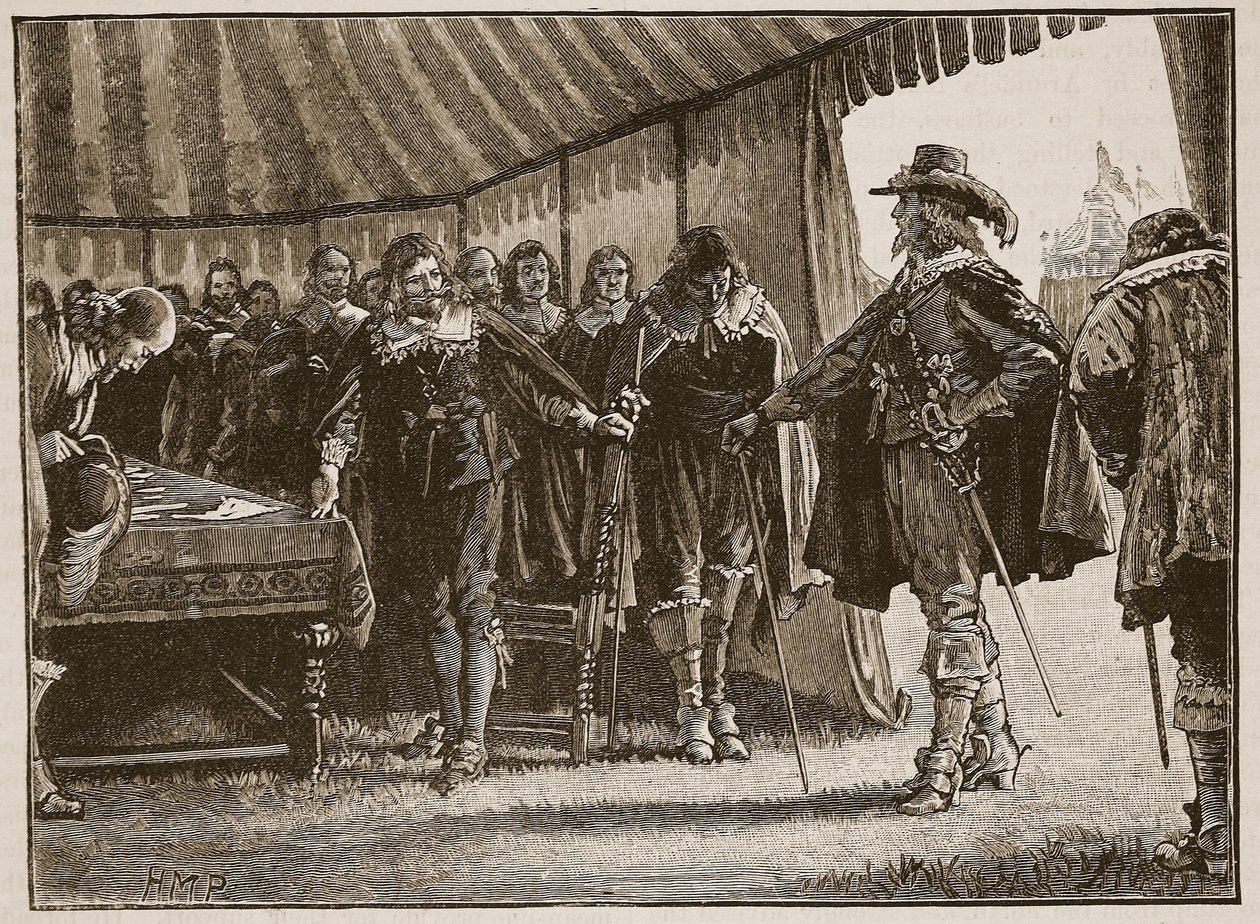 Charles and the Scottish Commissioners, illustration fra Cassells Illustrated History of England (sepia foto) af English School