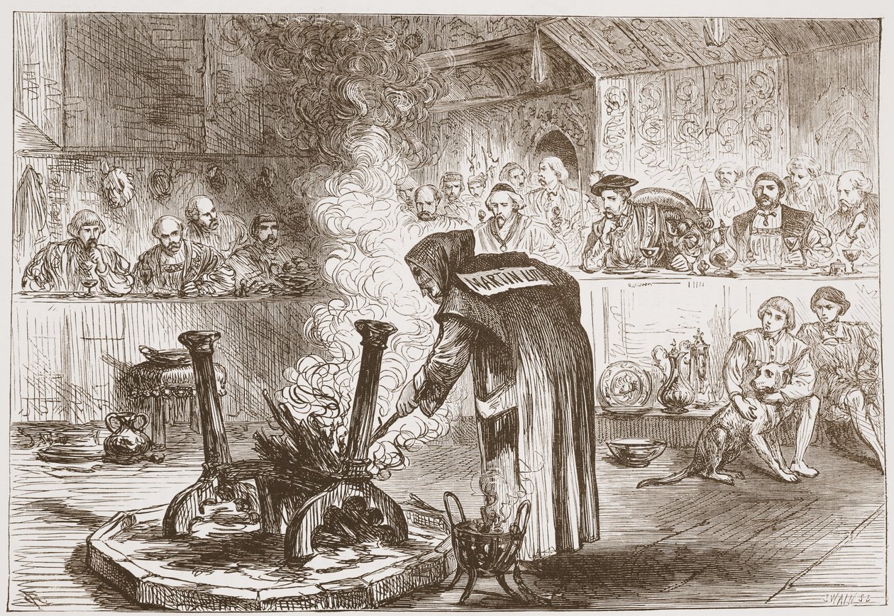 Charles ser The Play of the Masks, illustration fra The History of Protestantism af James Aitken Wylie (1808-1890), pub. 1878 af English School