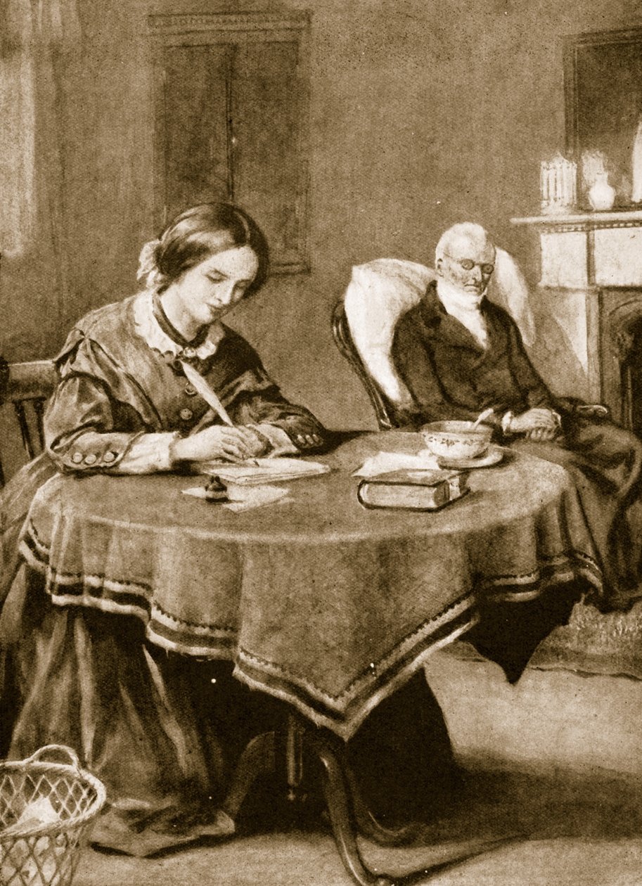 Charlotte Bronte arbejder på Jane Eyre af English School