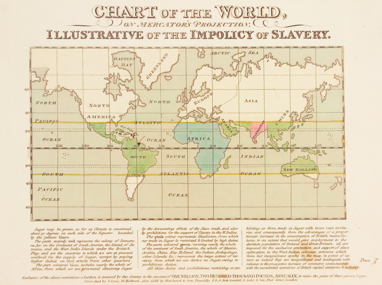 Chart of the World, på Mercators projektion, Illustrativ for slaveriets impolitik af English School