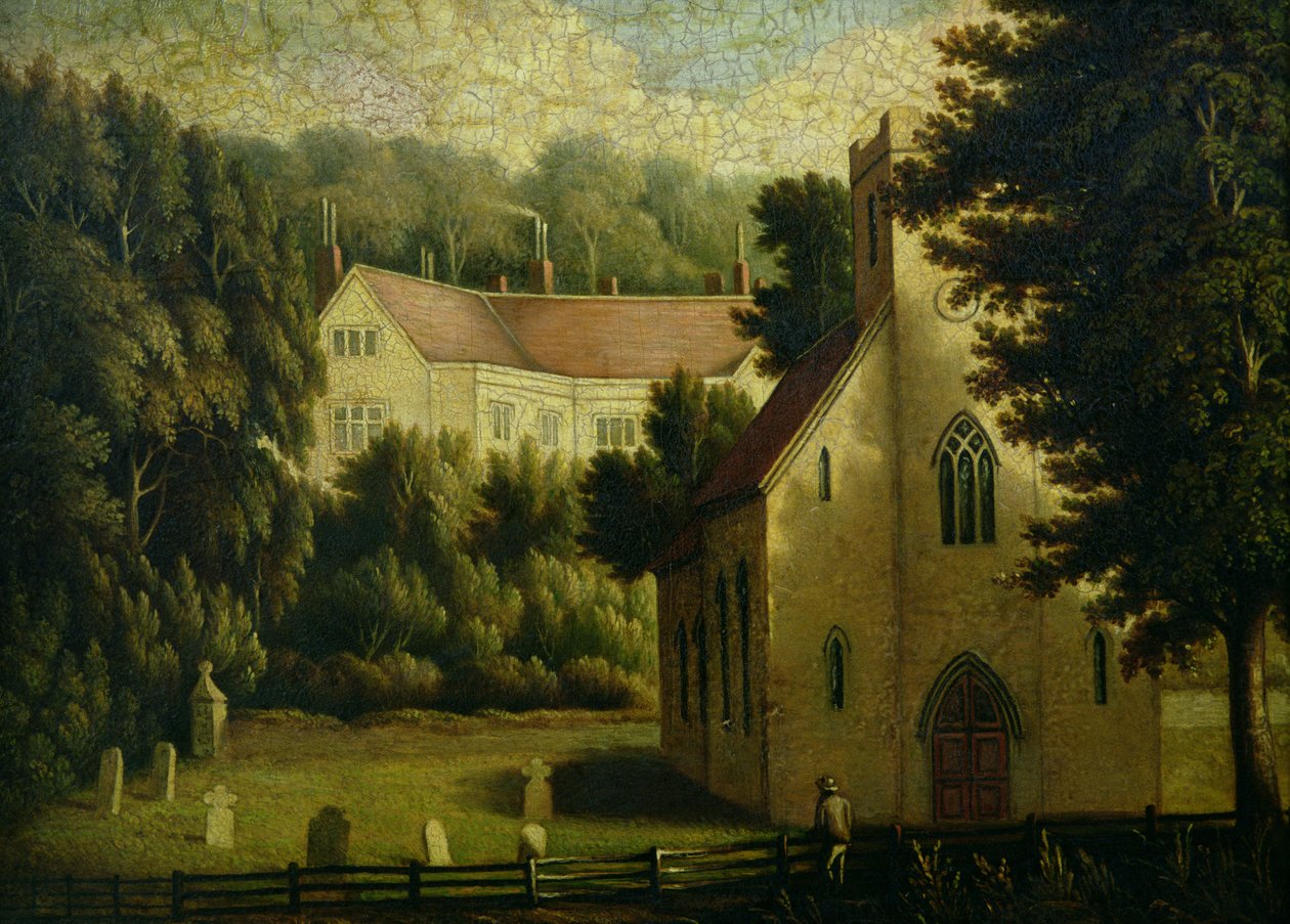 Chawton House og kirke, 1809 af English School