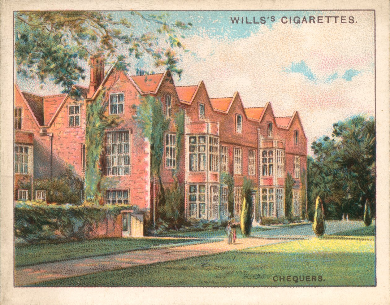 Chequers, Buckinghamshire (farvelitografi) af English School