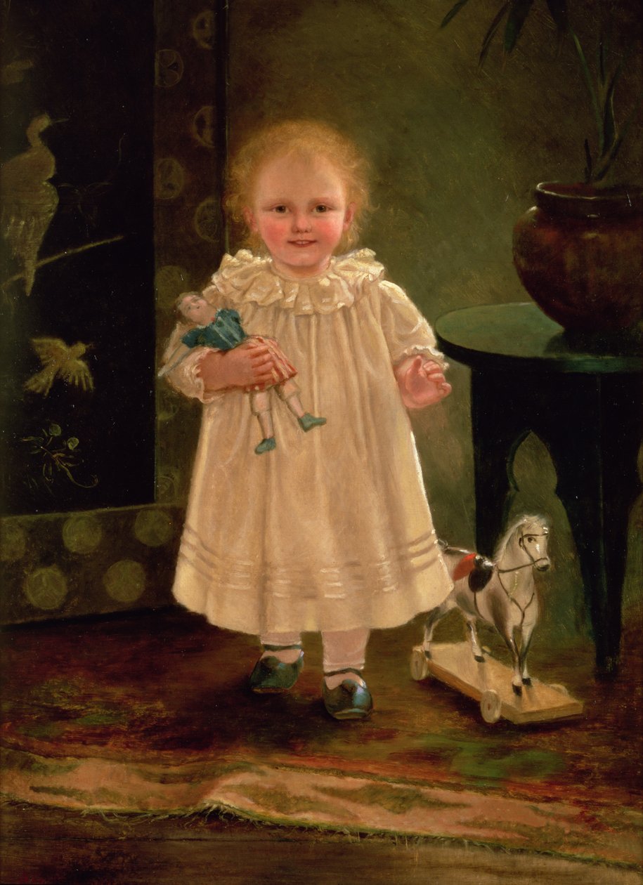 Barn med dukke og legetøjshest, ca. 1840 af English School
