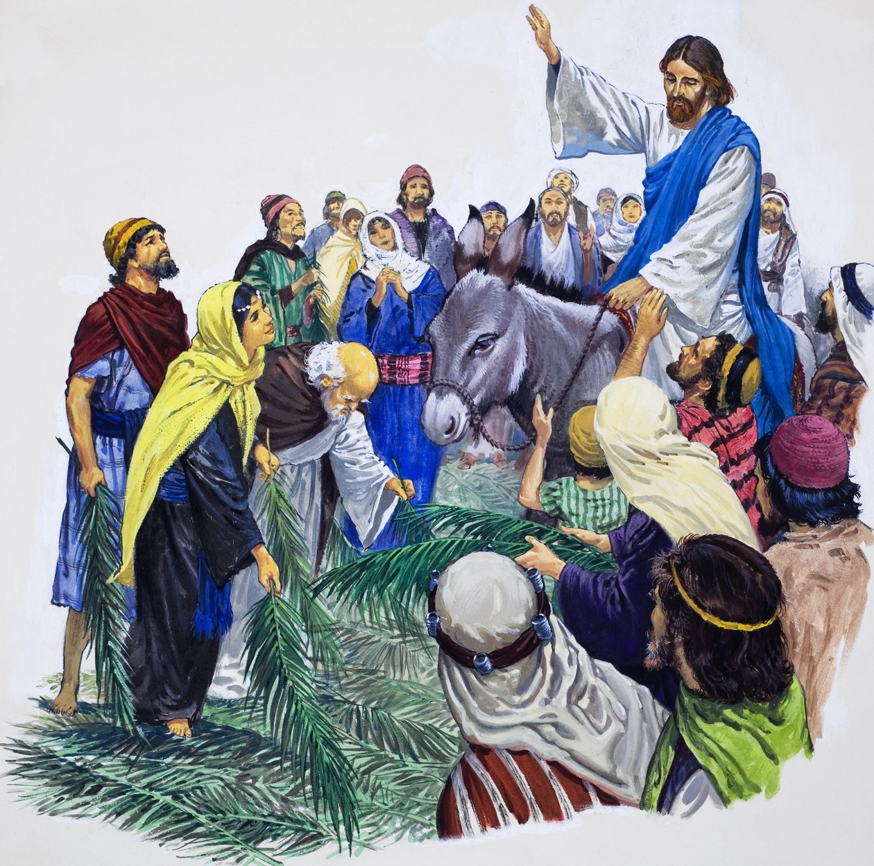 Kristus på vej ind i Jerusalem (gouache på papir) af English School