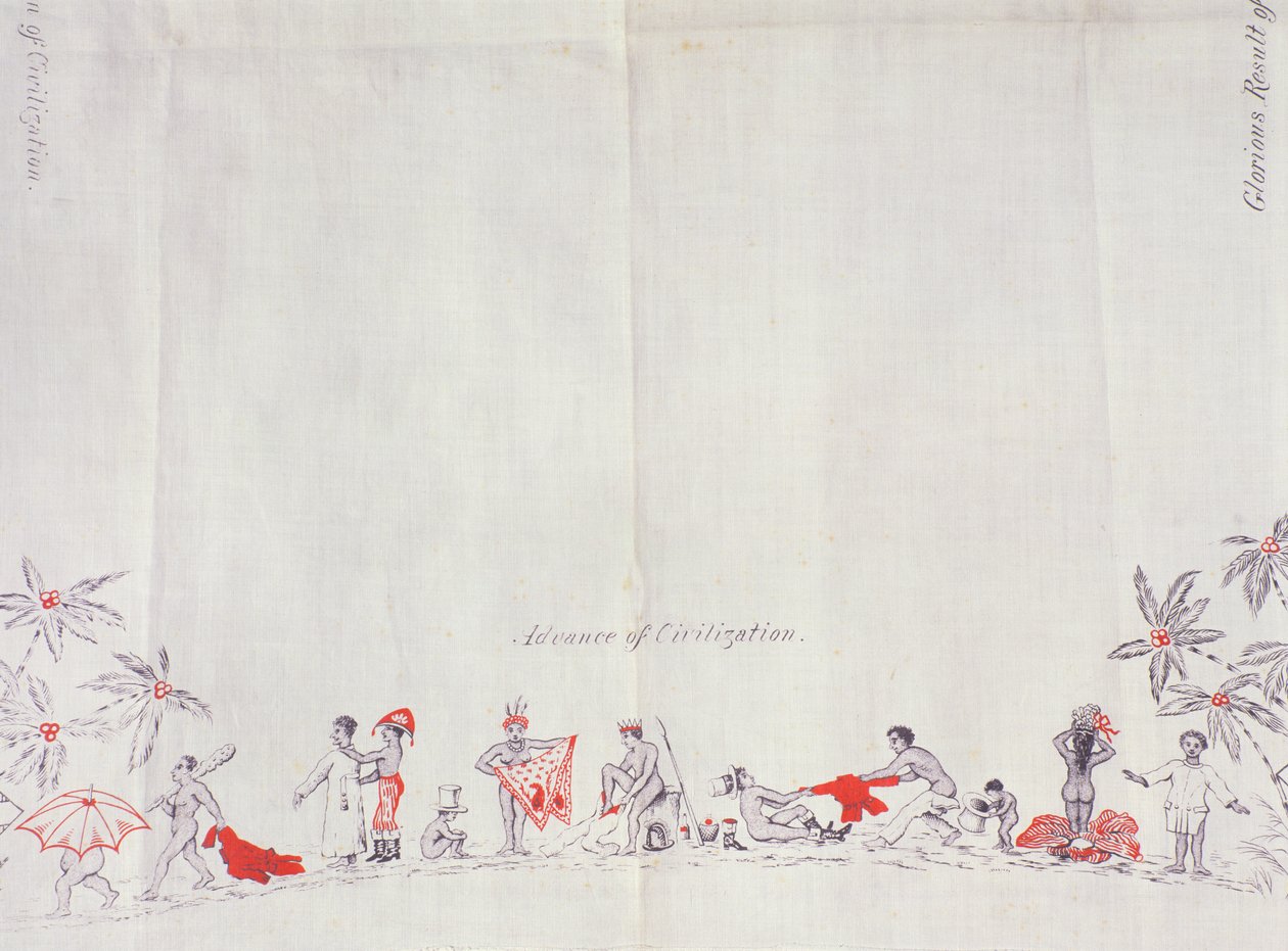 Civilization of Fiji, 1879 (tryk på bomuld) af English School
