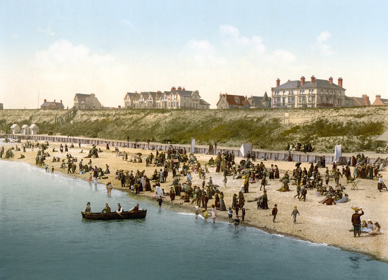 Klipper og strand, Clacton-on-sea (håndfarvet foto) af English School